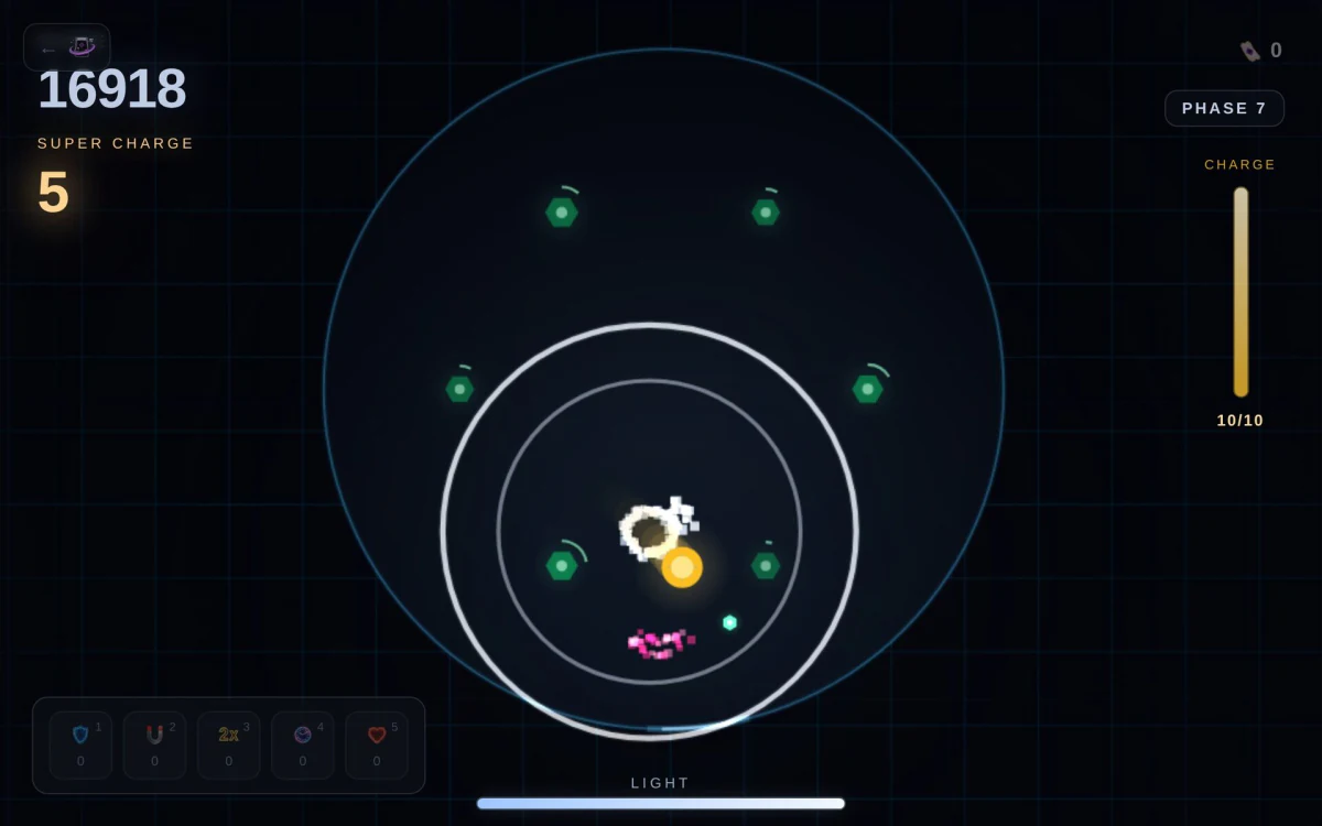 Spectrum Decay super charge: a light burst popping wraiths around the glowing player