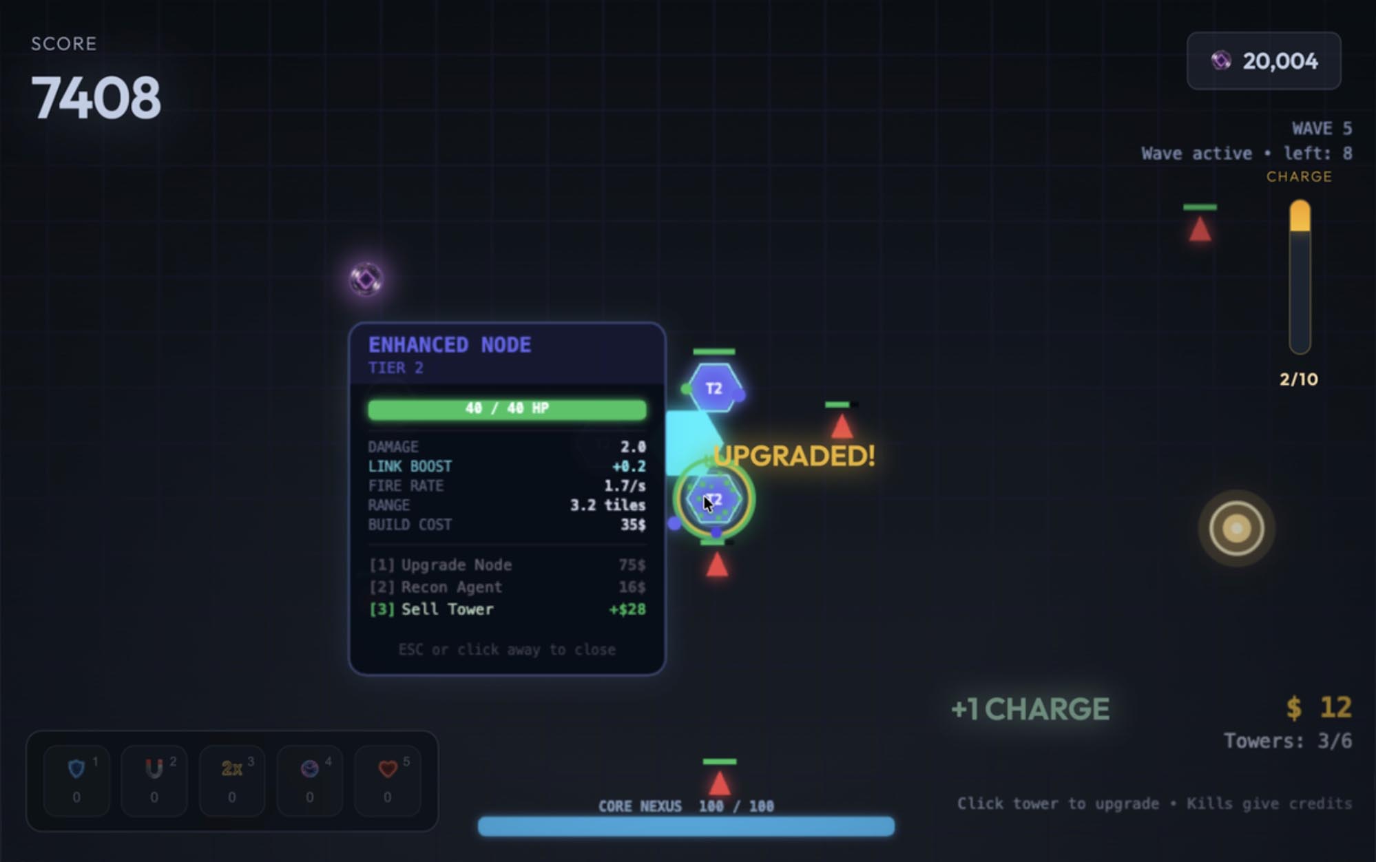 Neural Grid defensive nodes placed along an enemy path