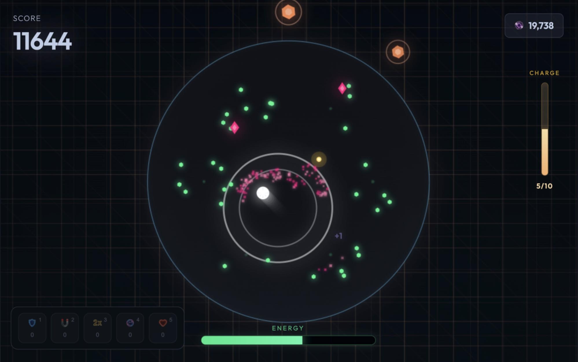 Spectrum Decay player lit in a dark arena collecting light motes