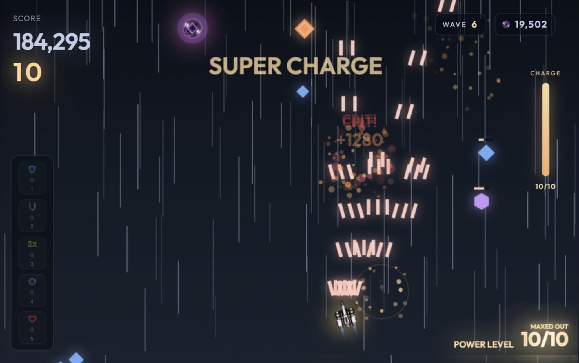 Vector Shot cannon firing up a lane at incoming shapes